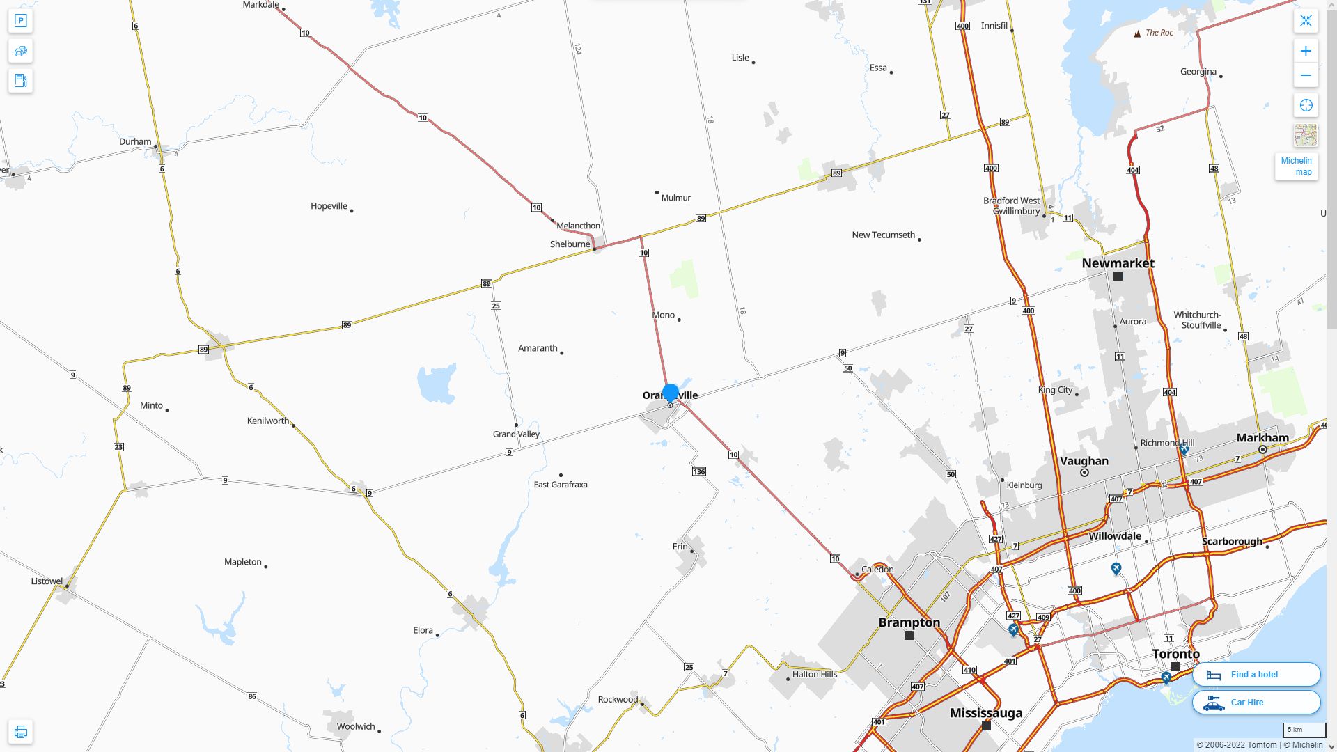 Orangeville Highway and Road Map